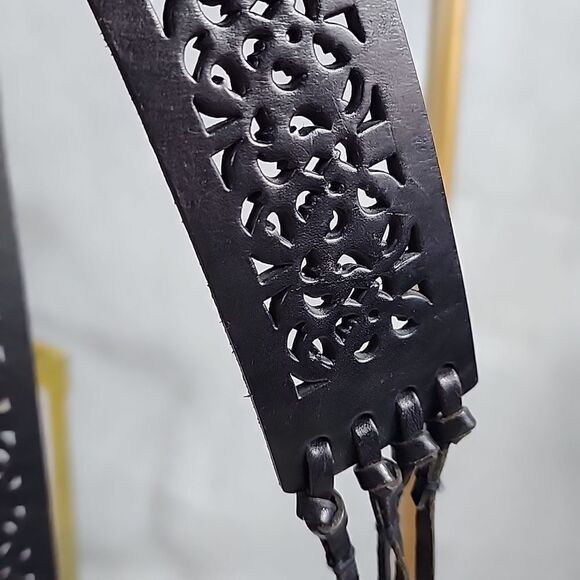 Vtg Leather Corset Style Black Tie Belt Size L Whimsigoth